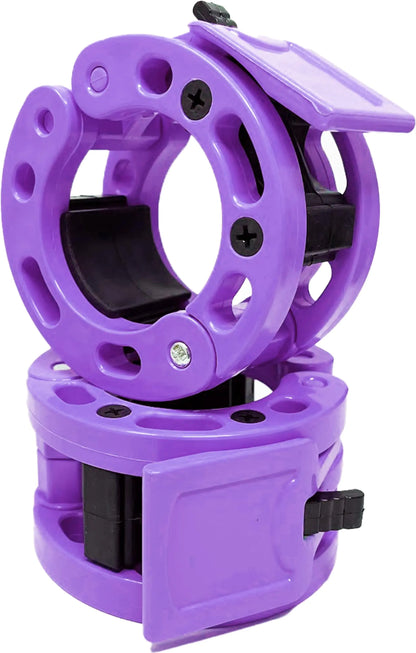 Clout Fitness Olympic Barbell Clamps Collars Quick Release Pair of Locking Weight Clips Fit 2 Inch Barbell for Weightlifting (Purple)